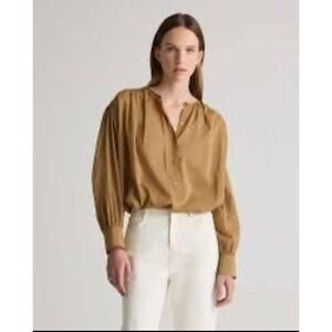 Quince Women Cotton-Silk Voile Blouson Blouse Pecan Sz Large